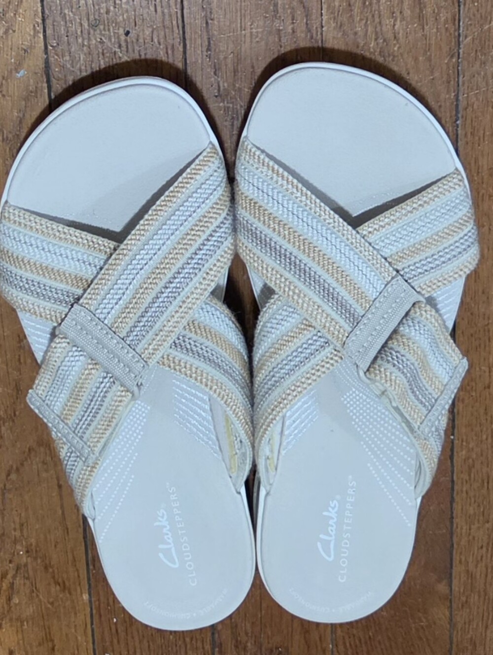 Clarks Cloudsteppers Womens 8M Cross Strap Slide Wedge Sandal Beige - Picture 10 of 14